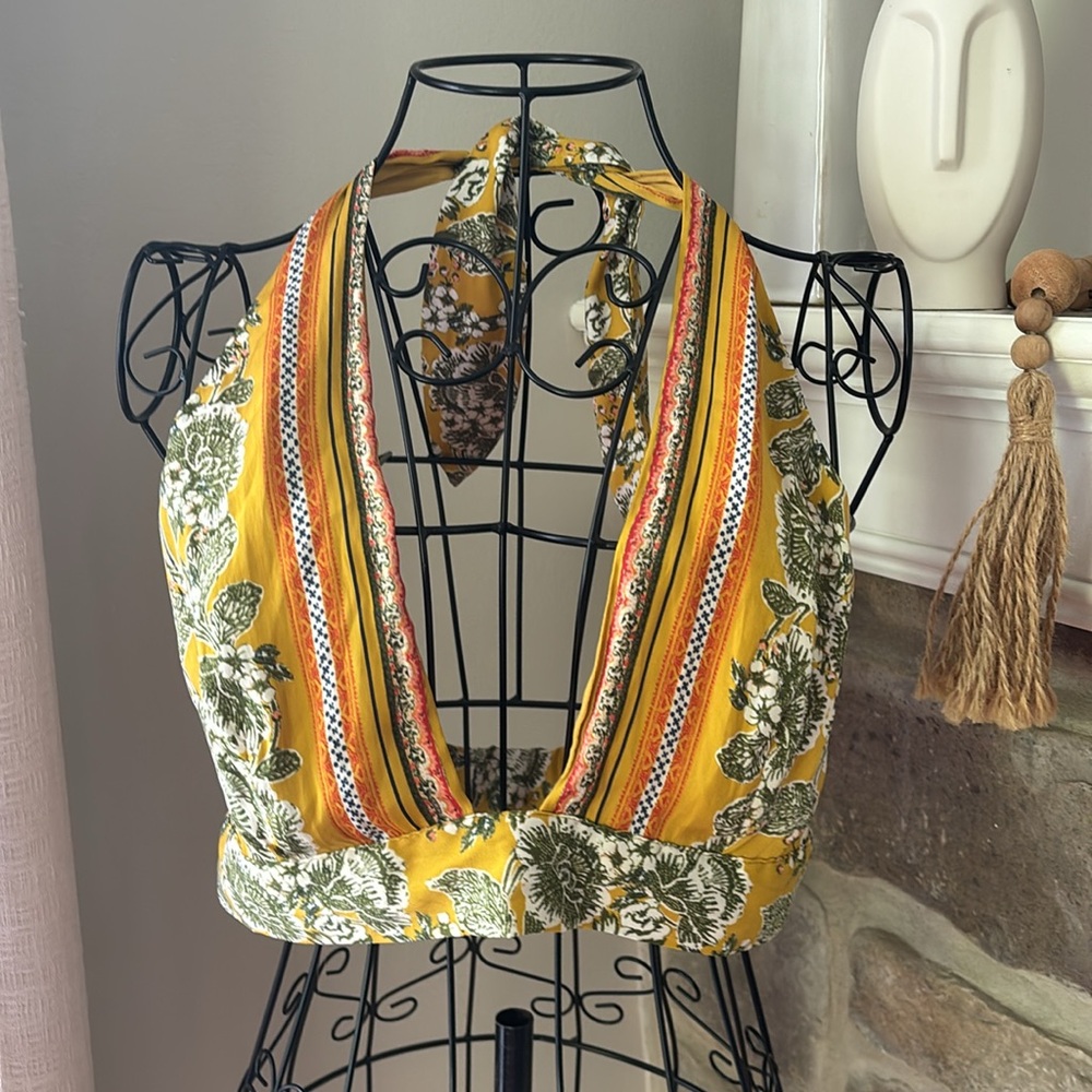Devon Golden Yellow Print Halter Bra by Free People - Picture 3 of 4